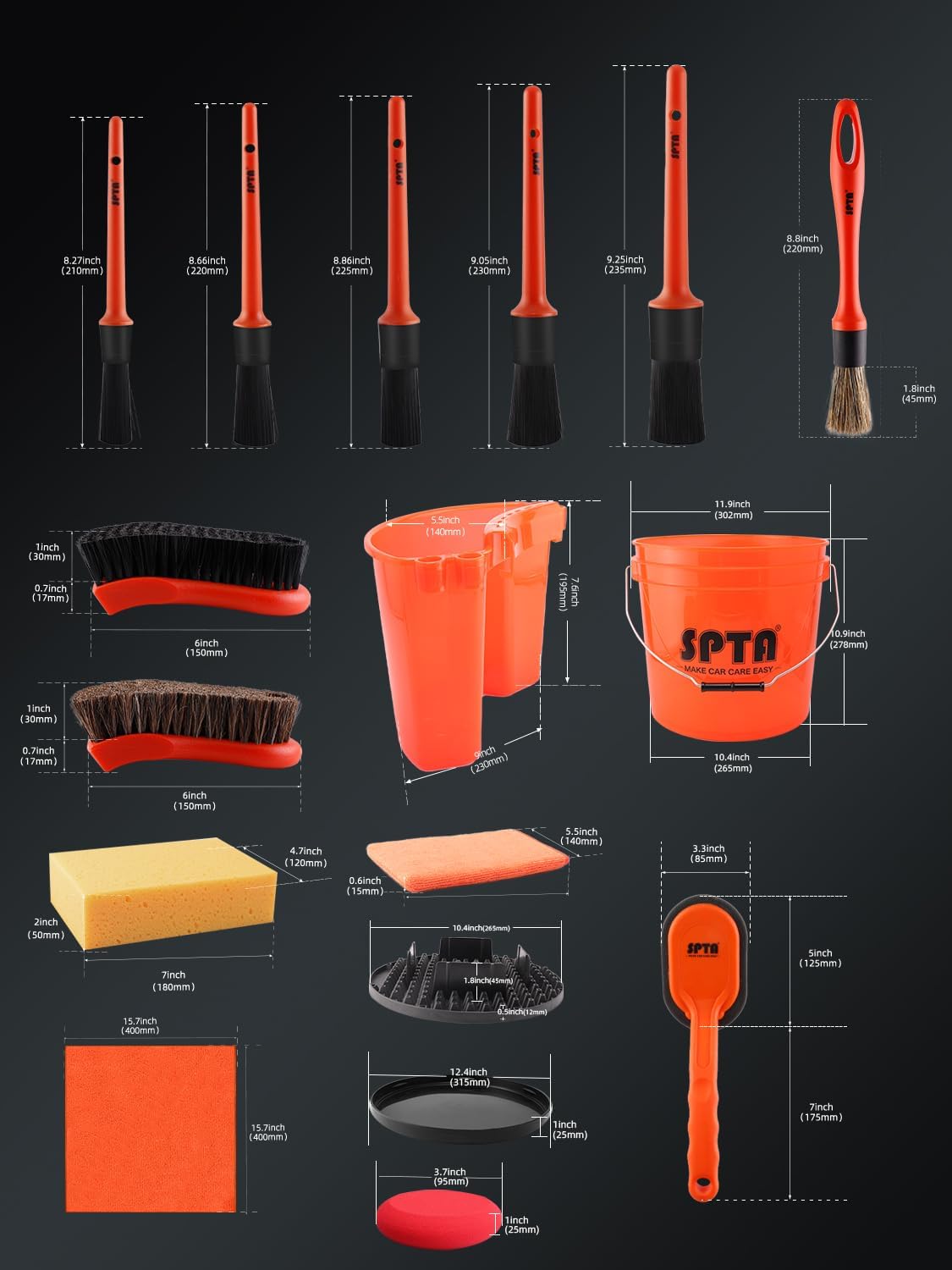 SPTA 31Pcs Car Wash 15L Bucket - огляд і ціна Car Detailing Brush